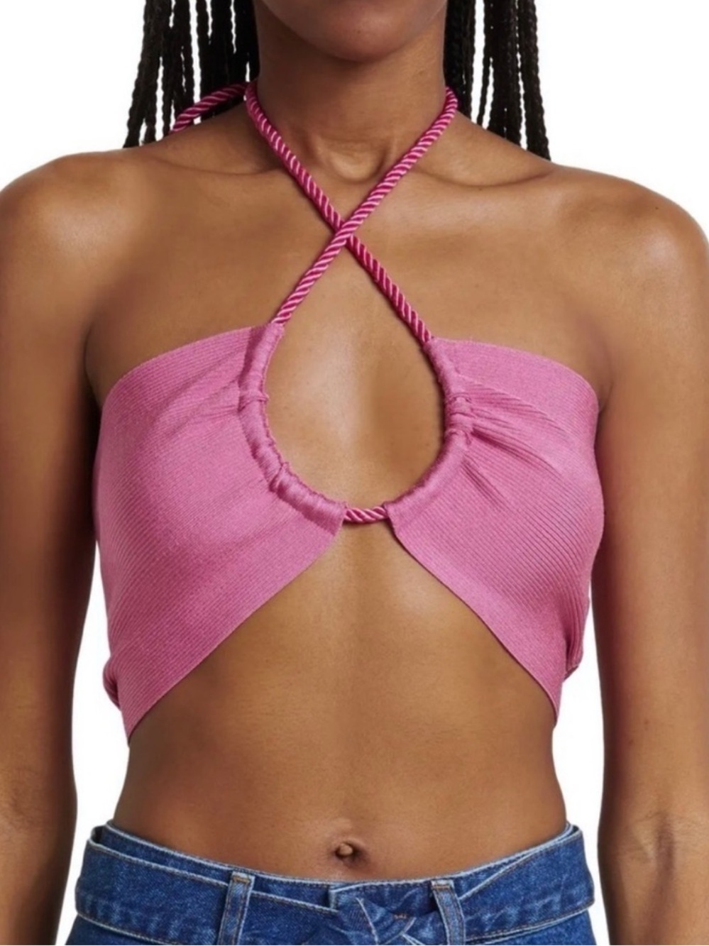 FARM Rio Hot Pink Halter Cutout Crop Top